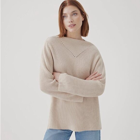 Pact Fisherman Rib Knit Oversized Tunic Sweater Organic Cotton Soft Cozy Size M - Picture 1 of 7